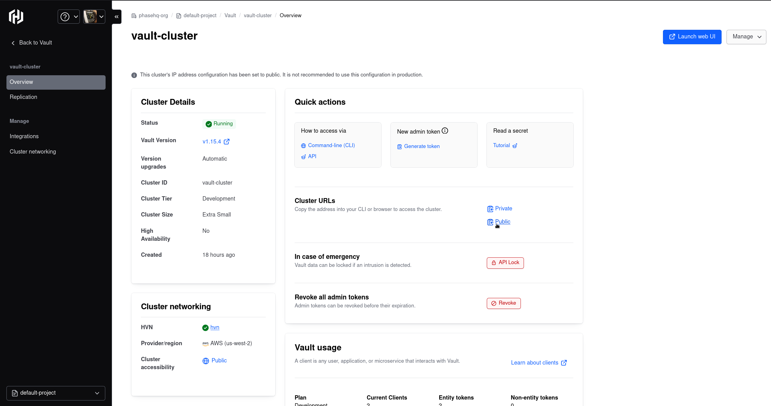 HCL portal vault cluster 